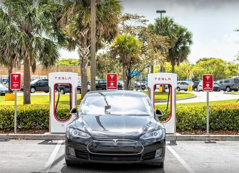 Tesla electric vehicle charging station